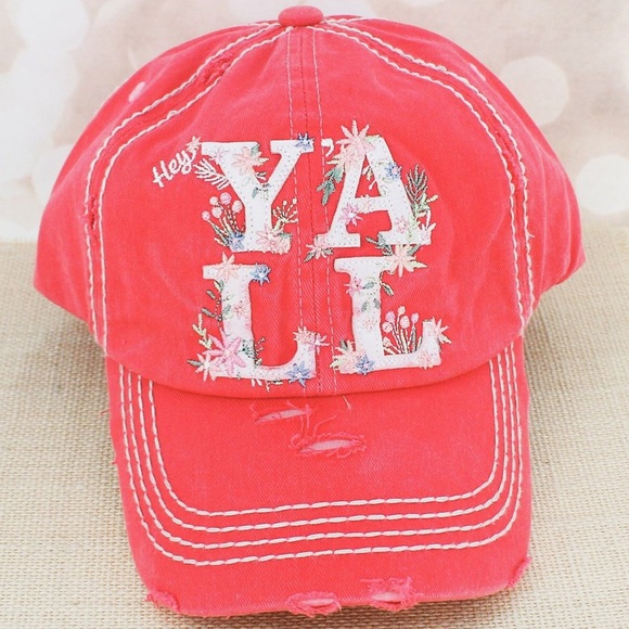 Accessories - Distressed Salmon Floral ‘Hey Y’all’ Cap